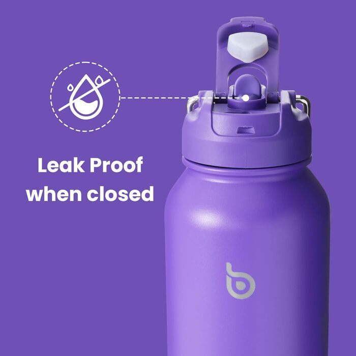 BOTTLE BOTTLE Insulated Water Bottle with Straw, Sport Stainless Steel Water Bottle with Grip Lid, Outdoor Sports Bottle for Pills, 1L (White) (Violet)