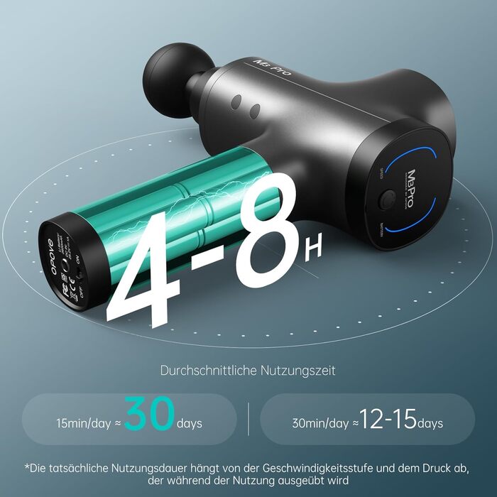 Масажер OPOVE M3 Pro 2 - професійний масажний пістолет з LED-дисплеєм, 2500 обертів/хв для зняття м'язового болю, чорний/сірий