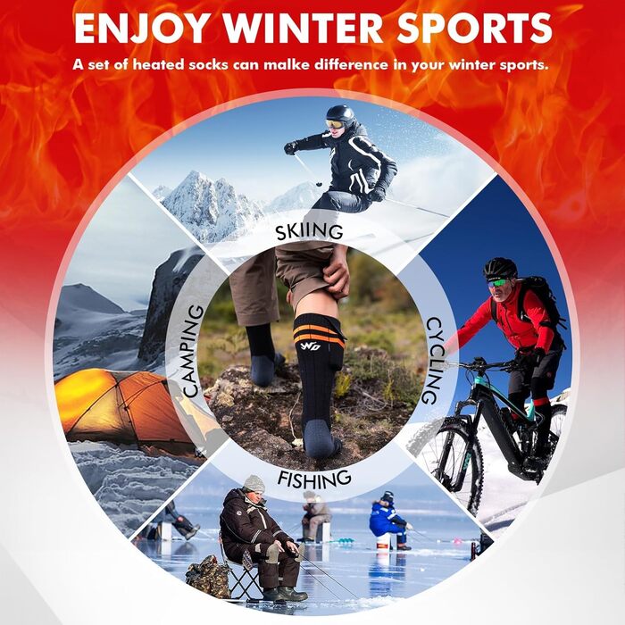 Обогревні шкарпетки з підігрівом, 5000mAh, акумулятор, до 65°C, чорний колір, розмір 36-42