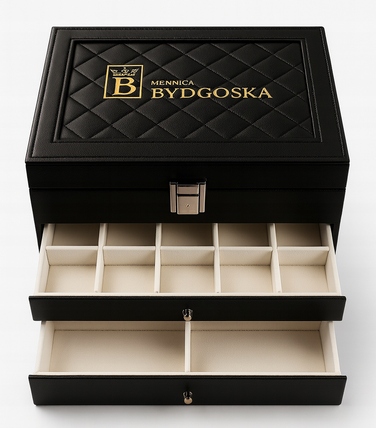 Шкатулка Mennica Bydgoska, чорна шкіряна