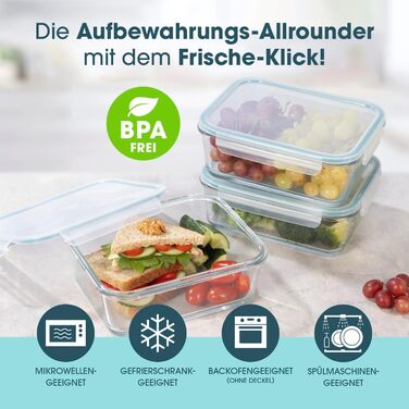 Gourmetmaxx Набір контейнерів для зберігання продуктів Glas-Frischhaltedosen Klick-it 6 шт. (1.6л, сині) - для Meal Prep, мікрохвильовки, морозилки