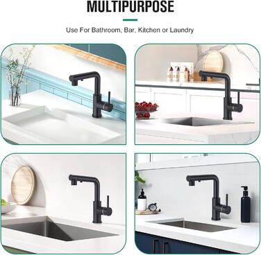 Кухонний змішувач CREA з 3 функціями: душ, висувний вилив, поворот 360°. Матовий чорний, для кухні.