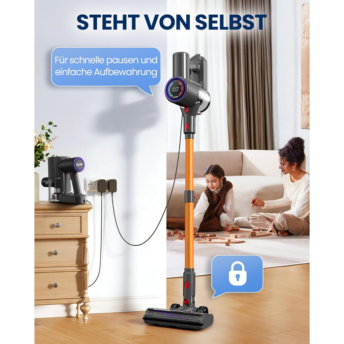 Бездротовий акумуляторний пилосос DP2 з подвійним акумулятором, 45KPa, 60 хвилин роботи, 500W, LED-дисплей, телескопічна труба, вертикальне зберігання, світло GreenEye, ідеальний для шерсті тварин/килимів/твердих підлог, золотий