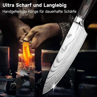 Набір кухонних ножів Gustrug 3 шт. з ергономічними ручками: кухонний ніж, сантoku, універсальний (8 шт.)