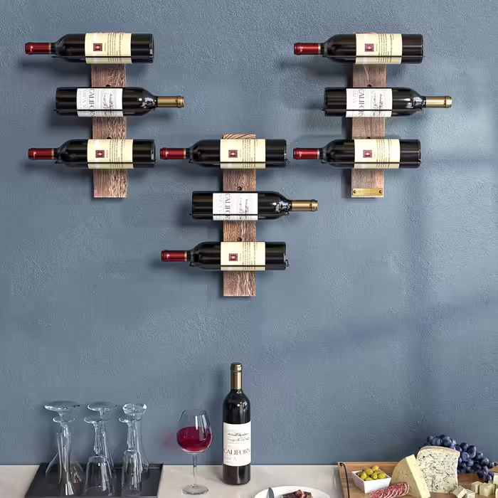 J JACKCUBE DESIGN MK699A Wine Rack, Wall Mounted, Holds 9 Bottles, Elegant and Simple Rustic Wooden Wine Storage for Kitchen and Home Decor Rustic Wood