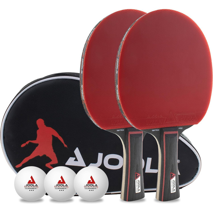 JOOLA Table Tennis Set - 2 Paddles, 3 Balls, Case - Red/Black (Duo Pro Set with Net)