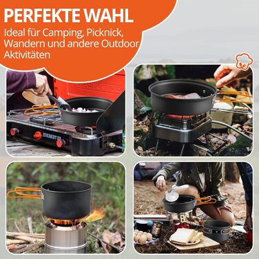 Набір посуду для кемпінгу FunyKich 17 предметів: каструлі, сковорідки, чашки, столові прибори. Підходить для 2 осіб, пікніків та походів.