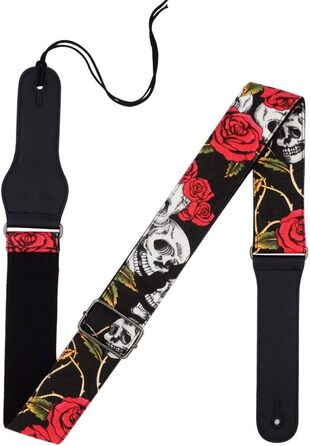 Гітарний ремінь Rayzm з бавовни для акустичної, електрогітари та бас-гітари з кишенькою для медіатора, рожевий принт, ширина 5 см, регульована довжина