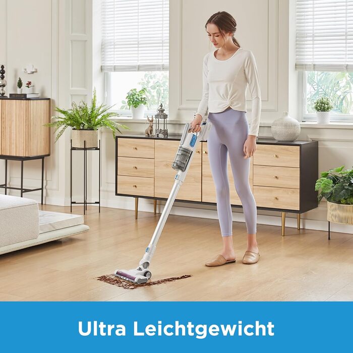 Eureka BR5 Slim Cordless Vacuum Cleaner, Lightweight, 2-in-1 Stick Vacuum with Brushless Motor, 250W Strong Suction Power, Quiet Cordless Vacuum for Hard Floors and Carpets