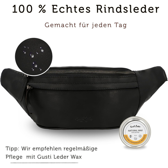 Чоловіча/жіноча поясна сумка Gusti Leather Spencer I з натуральної шкіри (чорна)