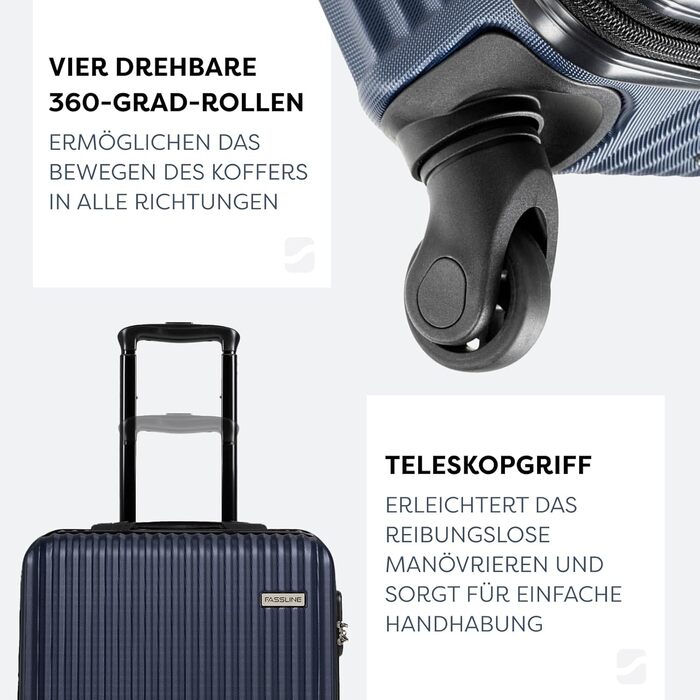 Набір валіз 3 шт: ручна поклажа, середній та великий кофр, ABS, 360° колеса, кодовий замок, телескопічна ручка (Дарк Блю)