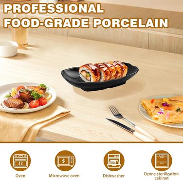 Прямокутні сервіровочні тарілки Teller Rechteckig, чорний порцеляновий набір для закусок, десертів, суші, салатів та інших страв (Ljp5008-6)