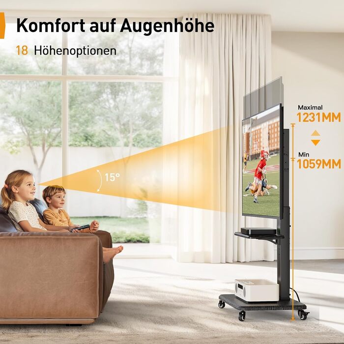 Підставка для телевізора Perlegear на колесах, 32-75 дюймів, до 50 кг, регульована висота, поворотна, нахилена, з підсвічуванням, VESA 600x400mm, PGTVMC27