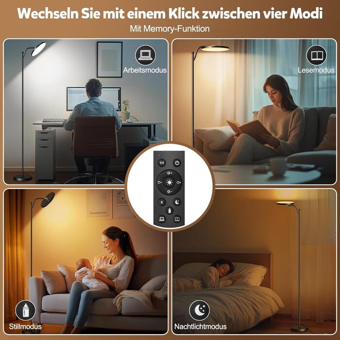 LED-стельовий світильник HANDSONIC 32W, 183 см, 3000 люмен, диммування, пам'ять, 2700K-6500K, таймер, пульт, для спальні, офісу, чорний