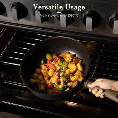 Набір посуду Astercook (19 предметів): каструлі та сковорідки з титановим антипригарним покриттям для індукційних плит, без PTFE, PFOA та PFOS, чорний