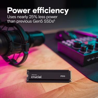 SSD Crucial P510 2TB M.2 NVMe PCIe 5.0 Gen5 з радіатором - Внутрішній накопичувач для ПК та PS5