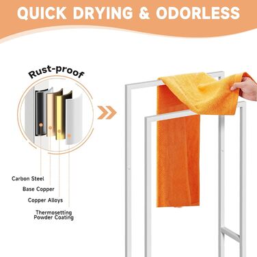Підставка для рушників на підлозі, металева, з 2 перекладинами, для ванної кімнати, стабільна, економна, індустріальний стиль (білий)