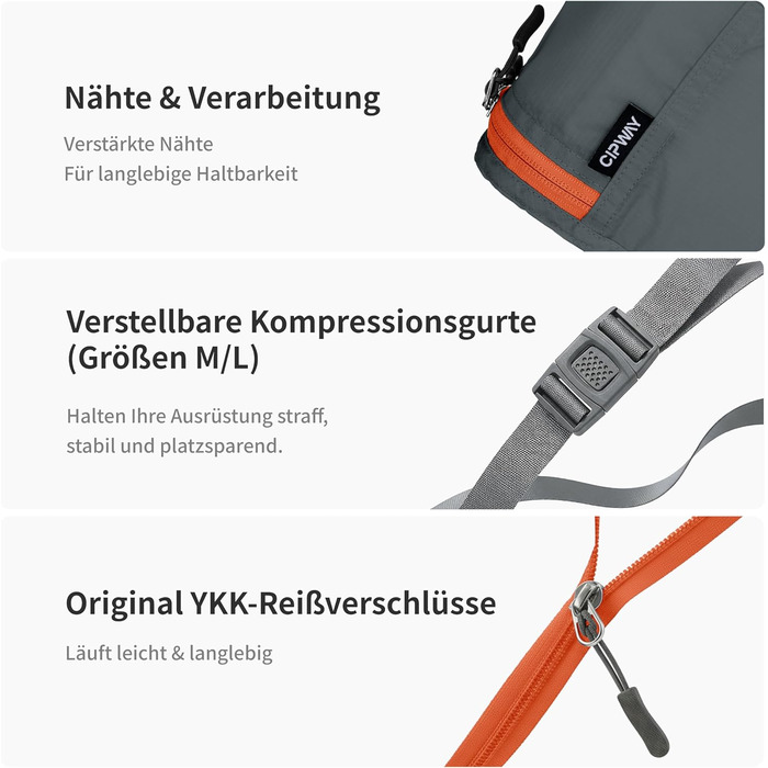 Органайзер для валізи Cipway, 5 частин: кубики для одягу, нейлон, сірий. Підходить для ручної поклажі