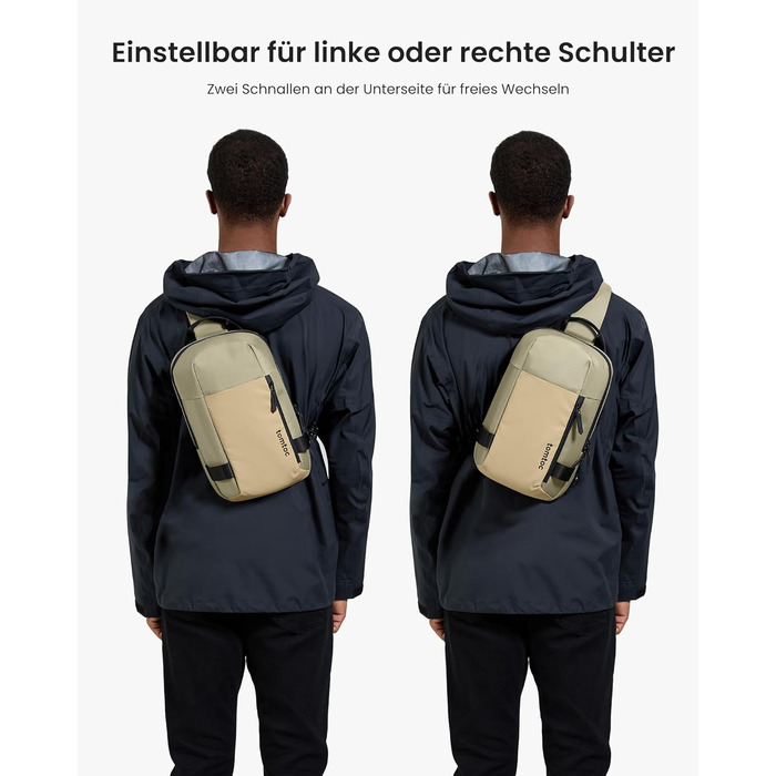 tomtoc Сумка через плече для чоловіків, Sling Bag, 13-14 дюймів, MacBook Air/Pro, водонепроникна, Khaki/Зелений