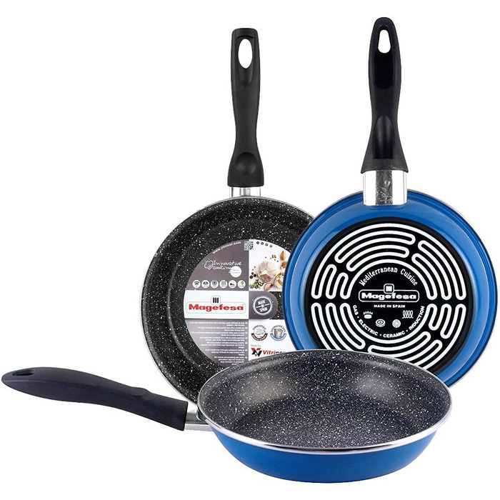 Набір сковорідок Magefesa K2 Blau (20/24/28 см), антипригарне покриття, для всіх плит (індукція), економія енергії 50%