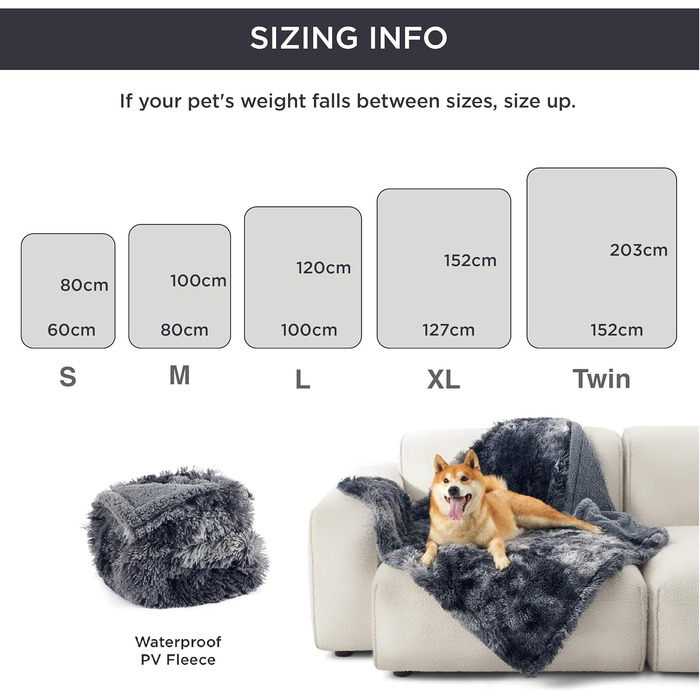 Водонепроникний плед для собак BEDSURE - 100 x 120 см, довгий плюш, миється, для великих собак та котів, захисний плед на собаче ліжко, XL (127x152 см), Batik Grey
