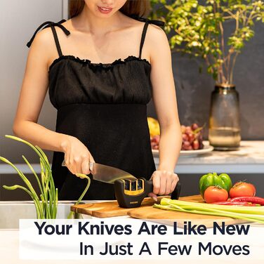 Deiss PRO 3-ступеневий точило для ножів кухонних та кишенькових - професійний точило для ножів шеф-кухаря, мисливських та керамічних - безпечне відновлення та полірування гострих лез (ORANGE)