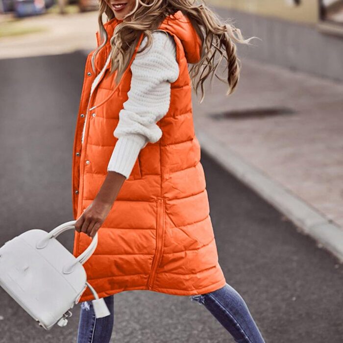 Жіноча тепла куртка з капюшоном, легка та тепла, з пуховими рукавами, великий розмір (3XL, Saffron)