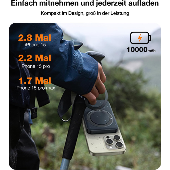 TORRAS MiniMag Qi2 Powerbank 10000mAh: магнітичний повербанк з підтримкою MagSafe, 30W USB-C, 15W бездротова зарядка для iPhone 12-17, AirPods, сірий титан