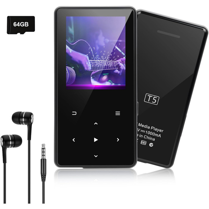 MP3-плеєр 128GB з Bluetooth, портативний музичний плеєр з динаміком, 2.4' Full Touch Screen, HiFi звук, FM радіо, записувач, навушники в комплекті, для спорту