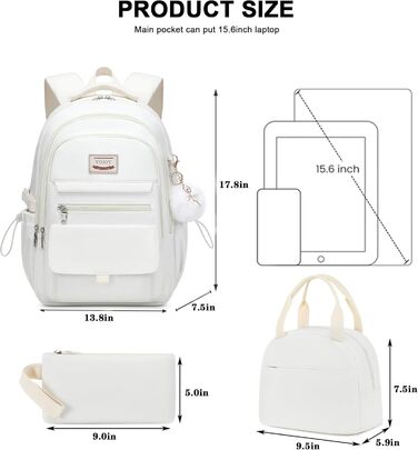 Шкільний рюкзак для підлітків, дівчаток, 3-в-1: рюкзак, ланчбокс, пенал, бежевий (15.6