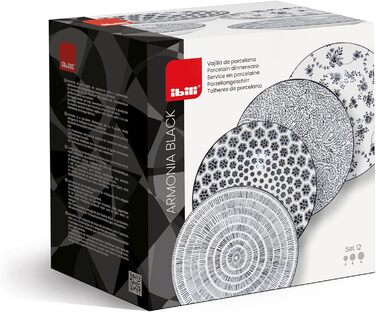 Сервіз столовий IBILI Armonia чорний, 12 предметів, порцелянові тарілки на 4 особи