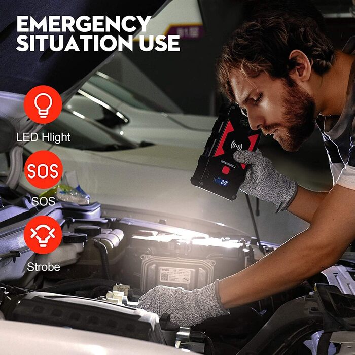 Powerbank Starthilfe 6000A/26800mAh: Зарядний пристрій для авто, 12V, USB Quick Charge 3.0, LED, EC-5