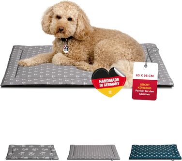 Літня подушка для собак HS-Hundebett® з бавовни з наповнювачем та антиковзким покриттям XS – М'яка подушка для собак на літо – Пральна та довговічна – Легка літня подушка для собак – Виготовлено в Німеччині (Сірий колір, 65x95 см)