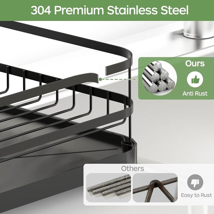 Підставка для посуду ROTTOGOON з нержавіючої сталі, 2-рівнева, чорна. Організатор для кухонних аксесуарів