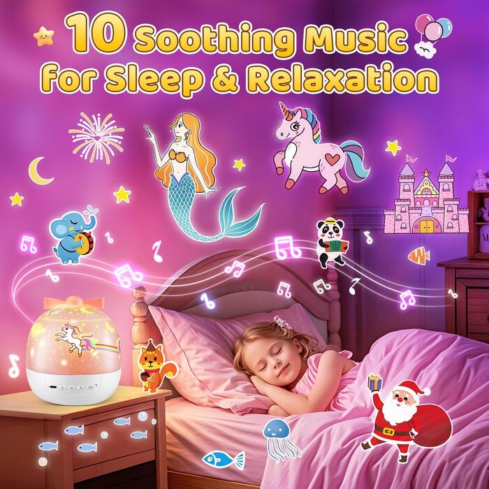 Star Projector for Kids with 15 Flashing Modes, Music Box for Baby Girls with 10 Melodies, 7-Color Night Light, Kids Night Light, Star Projector Baby Gift for Girls, Kids Room Decoration (Multicolor)