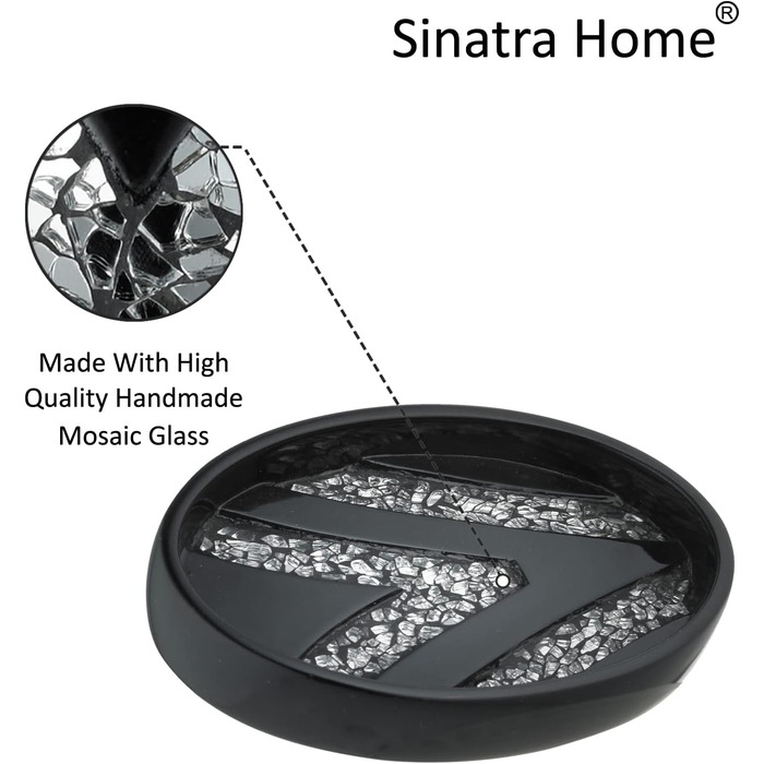 Набір аксесуарів для ванної кімнати Zahari Home Sinatra: мильниця, дозатор мила, стакан, тримач для зубних щіток, чорний, з мозаїкою, 4 шт.