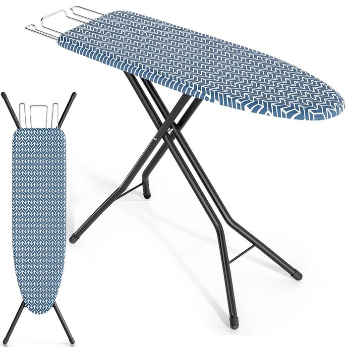 KINGRACK Прасувальна дошка складна з підставкою для прасування, регульована по висоті, стабільний стійкий стіл з товстим покриттям та металевими ніжками, 33 x 110 см, блакитна