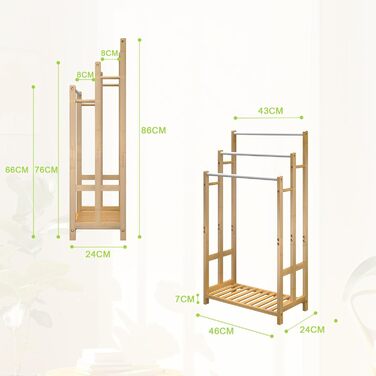 Підставка для рушників Dripex бамбукова, вільна стоянка, 96 см, з 3 стійками з нержавіючої сталі та полицею для ванної кімнати