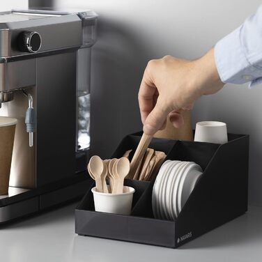 Navaris Coffee Dispenser Organizer - Accessory Storage - Coffee Bar for sugar, milk, napkins, capsules - Coffee Station with 7 Compartments (4 compartments, Black)