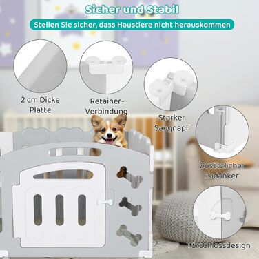 Летворешітка для цуценят Mamizо 60 см, 5+1 панелей, сіра та біла. З торцем та кріпленнями для підлоги. Ідеально для квартири.