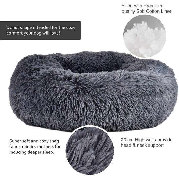 Кішечка Квіточка: М'яке кругле ліжко для котів та собак, 50 см, сірий колір