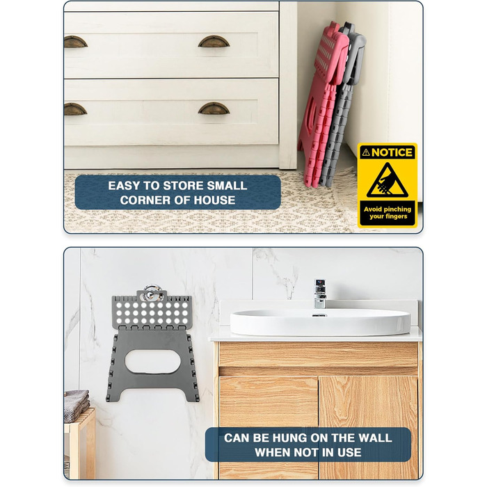 Складний табурет HOUSE DAY 27см чорний: міцний, з антиковзними ніжками та ручкою, для кухні, ванної, дитячої кімнати, кемпінгу (сірий)