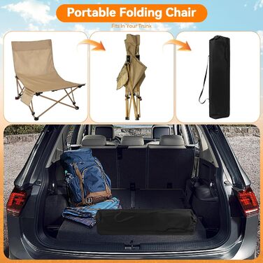 Складний туристичний стілець для кемпінгу та відпочинку на природі (150 кг), легкий, з регулюванням кута нахилу, з сумкою, хакі