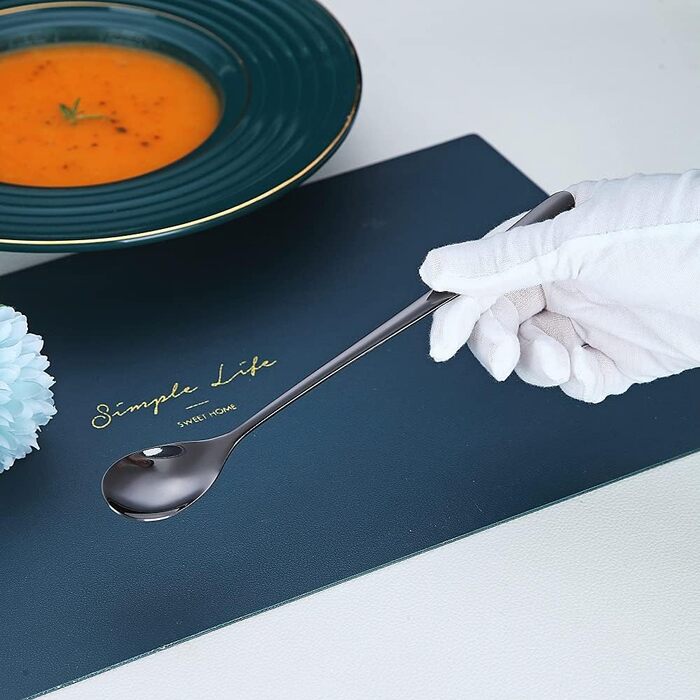 Набір ложок HOMQUEN (6 шт.) з нержавіючої сталі, чорного кольору: для кави, коктейлів, чаю та морозива