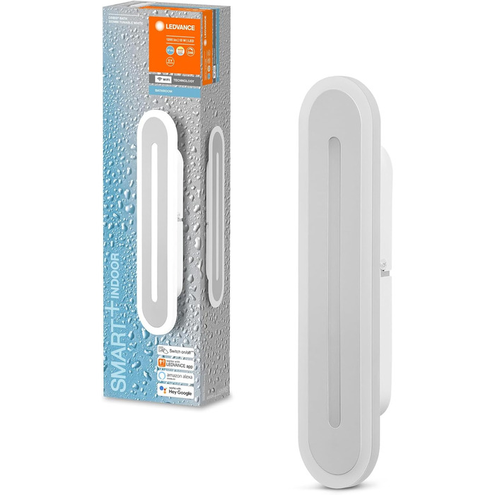 LEDVANCE Smart LED Bathroom Light white, 1200LM, 3000-6500K, 300mm x 70mm, IP44, Orbis Bath Wall Light, bathroom light with Wifi technology, dimmable, controllable via app and voice assistants
