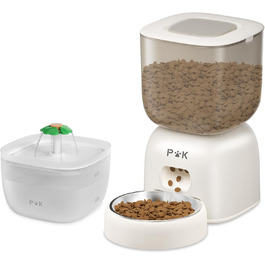 Автоматичний годівниця та фонтанчик для котів Puppy Kitty, 180 днів роботи від батареї, легкий у чищенні, голосове керування, 3L годівниця та 2L фонтанчик (Бежевий)