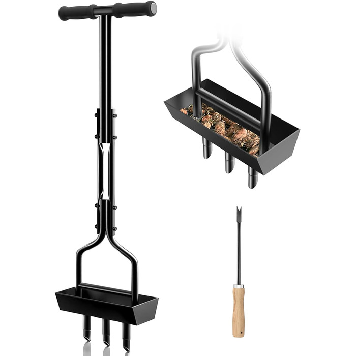 EEIEER Lawn Aerator, Aerifier for Lawn Hollow Spoon with Storage Tray and Garden Tools, T-Handle Lawn Aerator Verticutierer Heavy Duty Lawn Scarifier Lawn Aeration for Compacted Soils Lawn Care