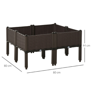 Outsunny Raised Garden Bed, 4-Piece Planting Box with Drainage Holes, Rattan-Look, DIY Brown, 40x40x44cm, ideal for garden and balcony