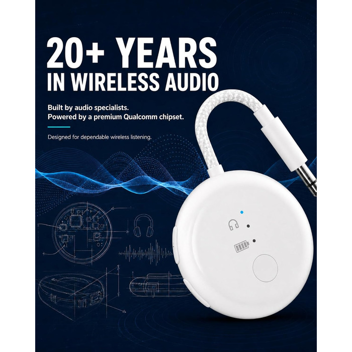 Bluetooth-адаптер для літака Avantree SoundJet R1 для AirPods та бездротових навушників, білий, 25 годин роботи