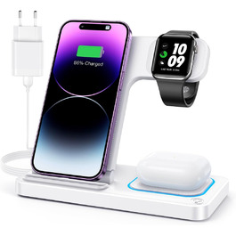 Зарядний станція 3-в-1 для Apple Watch, iPhone та iPod від Dumterr. Підтримка iPhone 16, 15, 14, 13, 12, 11 Pro Max, AirPods. Бездротова зарядка, складна та портативна.